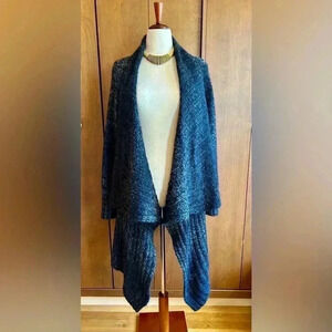 DESIGNER EILEEN FISHER,  OPEN BLACK WITH GRAY LONG SWEATER, SIZE L